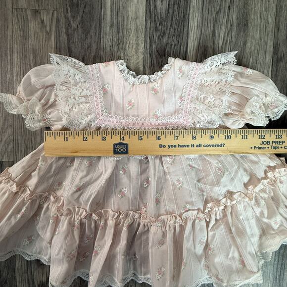 Vintage Pink Floral Lace Baby Girl Dress Size 6-9 M USA Made - Picture 5 of 8